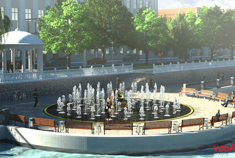 Пешеходный фонтан на набережной в Чебоксарах