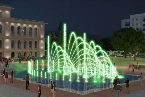 Проект пешеходного фонтана с водным экраном для установки на площади в Евпатории