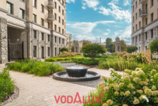 Два новых гранитных фонтана в парадном дворе элитного ЖК